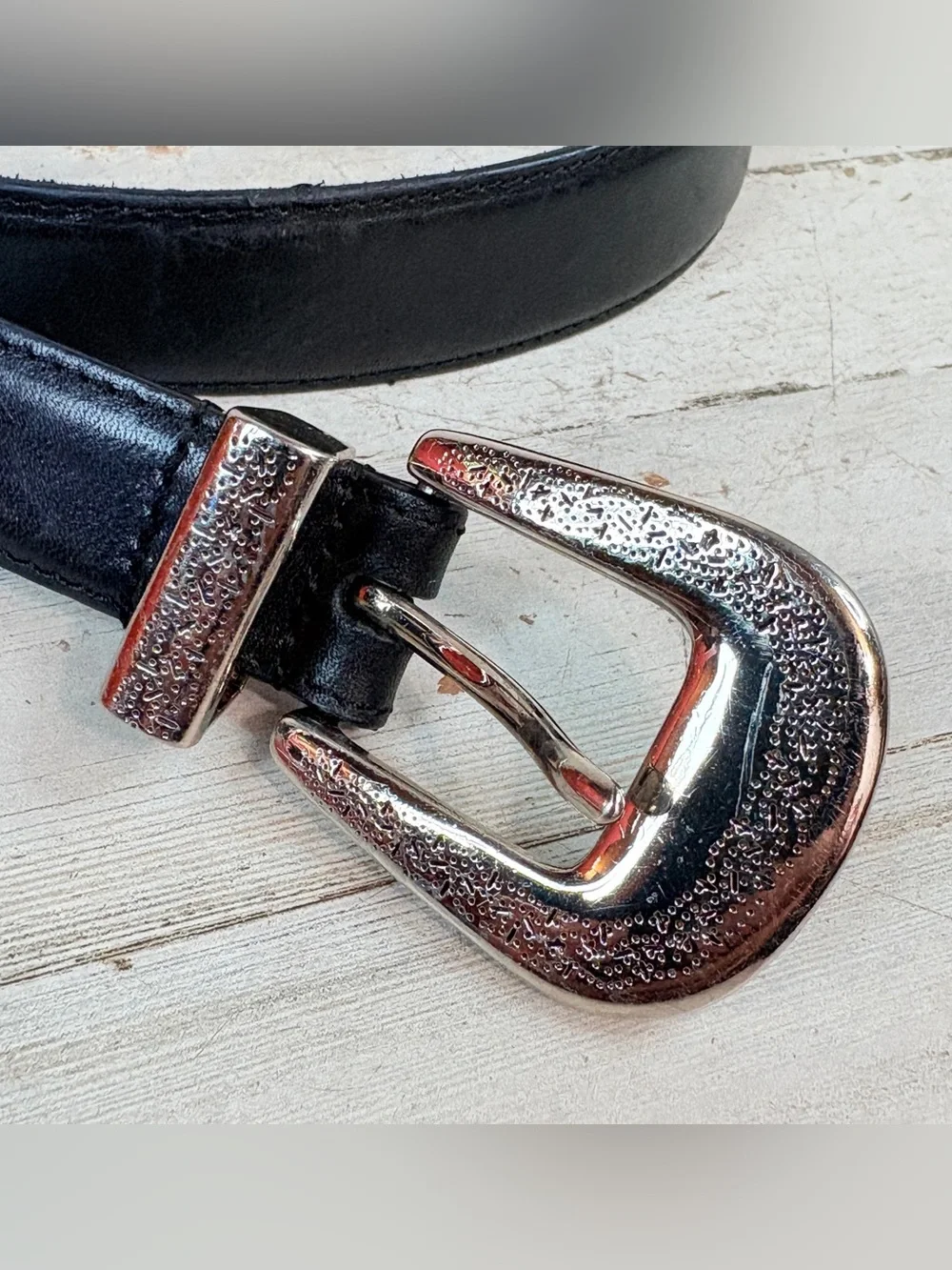 Women’s Western Belt Size 34”-36” Black Leather Large Silver Conchos Horseshoe